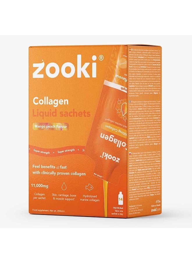 Zooki Super Strength Liposomal Collagen 11,000mg – Mango & Peach Flavor – High Absorption Liquid Collagen Sachets – Skin, Hair & Joint Support – 14 Sachets - Image 3